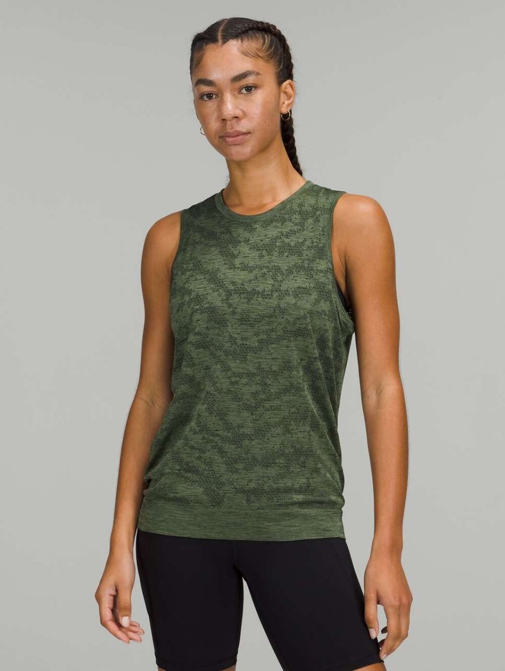 Lululemon Swiftly Breathe Muscle Tank Top Size 12 Dot Scape Rainforest Green